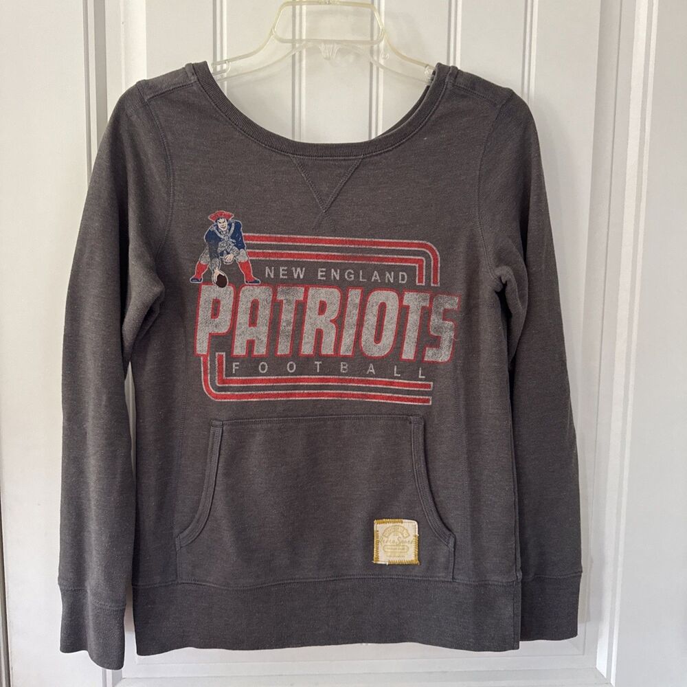 New England Patriots NFL Women’s Off the Shoulder Pullover Sweatshirt Gray sz M